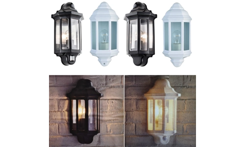 Traditional Outdoor Black White Wall Lantern With Without Pir Garden Lamp Light