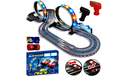 Large Remote Control Light Up Slot Car Racing Track Set Childrens Toy Game JJ83