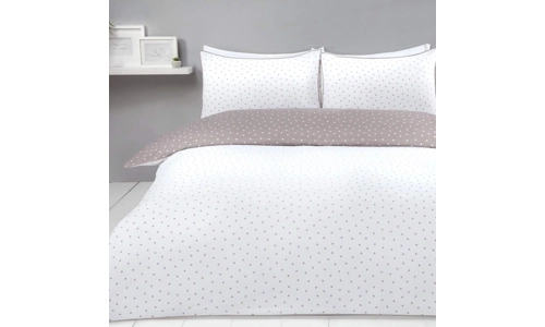 Sleepdown Mini Polka Dots Mink White Reversible Duvet Set Quilt Cover Bedding