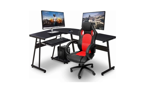 Reversible Black Wooden L Shape Computer Desk Corner Workstation PC Laptop Table