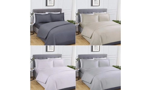 Sleepdown Sateen Stripe Complete Duvet Cover Pillowcase Fitted Sheet Bedding Set