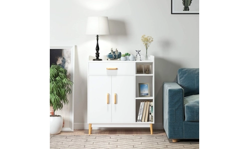 Wooden White Scandinavian Shoe Storage Side Cabinet Organiser Shelves Cupboard