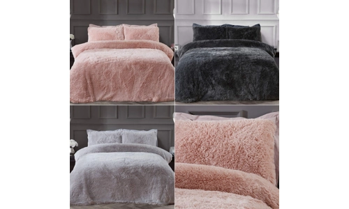 Sleepdown Shaggy Faux Fur Long Pile Fleece Duvet Quilt Cover Set Thermal Bedding