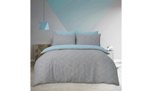 Sleepdown Square Dot Geo Grey Geometric Reversible Duvet Set Quilt Cover Bedding