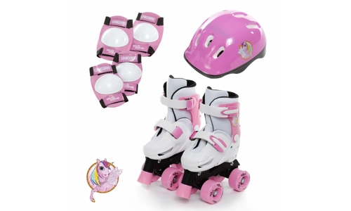 Sk8 Zone Unicorn Quad Skates Kids Roller Boots Pads Helmet Skate Set Size 9-12
