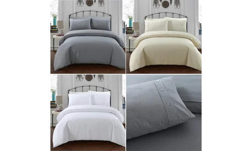 Sleepdown Duvet Set Quilt Cover Waffle Honeycomb Geometric Pillowcase Bedding