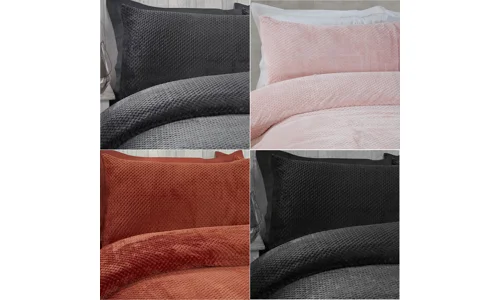 Sleepdown Waffle Teddy Fleece Duvet Quilt Cover Pillowcase Set Thermal Bedding