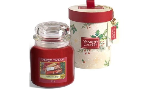 Yankee Candle Festive Christmas Scented Fragrance Candles Unwrap the Magic Medium Glass Jar Gift Set 411g