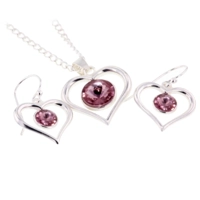 Topaz Silver Pink CZ Heart Set P-..
