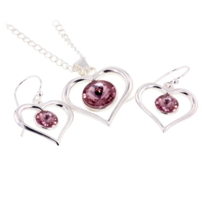 Topaz Silver Pink CZ Heart Set P-1404 E-11924 Topaz Silver Pink CZ Heart Set P-1404 E-11924