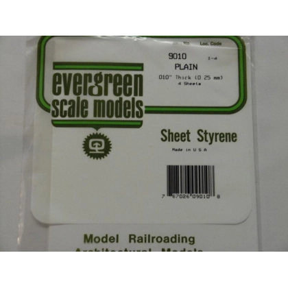 Evergreen Scale Models. White Styrene Sheet 010"/0.25mm thick 6" x 12"