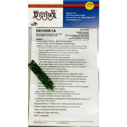 Digitrax HO. DH165K1A mobile decoder