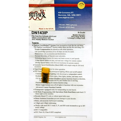 Digitrax N. DN143P mobile decoder