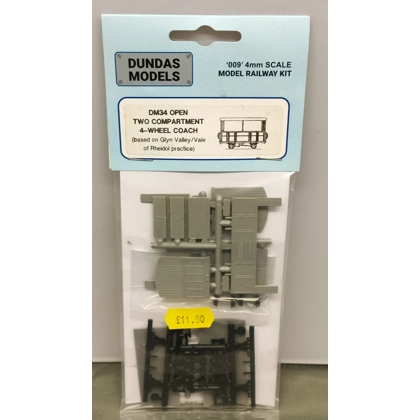 Dundas Models 009. Two compartment 4 wheel coach Glyn Valley/Vale Rheidol type kit