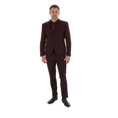 2 Piece Claret Plain Skinny Fit Suit