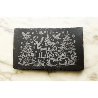 Christmas Scene Engraved Natural Slate Placemat with Hand Drawn Design