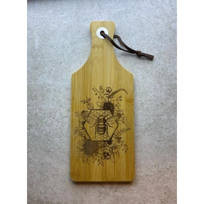 Artist Hand Drawn Bee Honeycomb Floral Design, Serving Cheese Board Bamboo Chopping Board Engraved