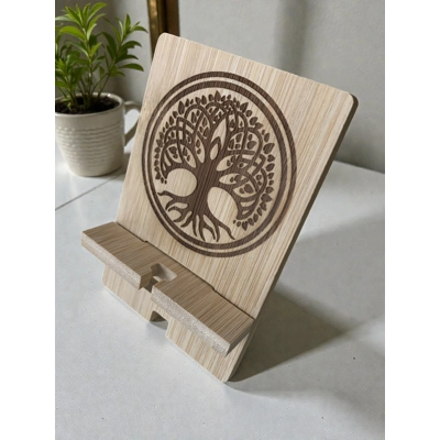 Celtic Tree of Life Design Small Mobile Phone Holder Stand Wooden Bamboo