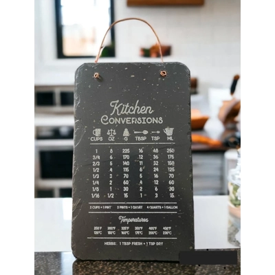 Kitchen measurements chart, cooking Gift, Cooking aid, measure conversions, cups to grams, Slate