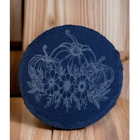 Slate Drinks Coaster with Pumpkin and Flowers Design Halloween Pumpkin