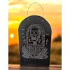Personalised Slate Tombstone Shape with Spooky Skeleton Halloween Design