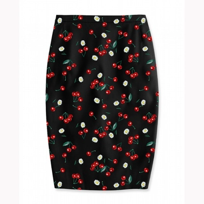 Cherry Daisy Pencil Skirt