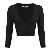 3/4 Sleeve V-Neck Cropped Cardigan