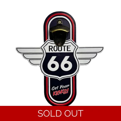 Winged Route 66 Metal Bottle Opener