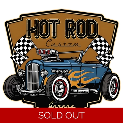 Hot Rod Die Cut Embossed Metal Sign