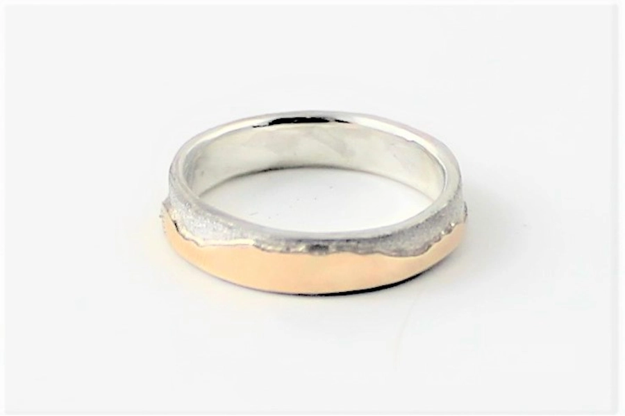 Textured Sterling and 9K yellow gold ring 4mm Textured Sterling and 9K yellow gold ring 4mm