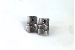 Sterling Silver earrings with faceted gemstones, Tiny Mountains