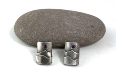 Sterling Silver earrings with faceted gemstones, Tiny Mountains
