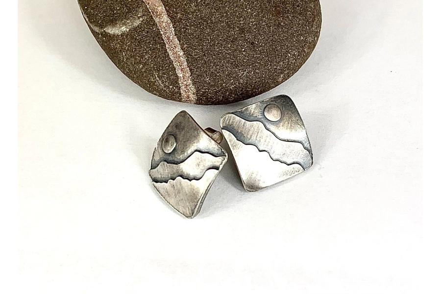 Sterling Silver Small Square Earrings, Square Mountains Post Earrings Sterling Silver Small Square Earrings, Square Mountains Post Earrings