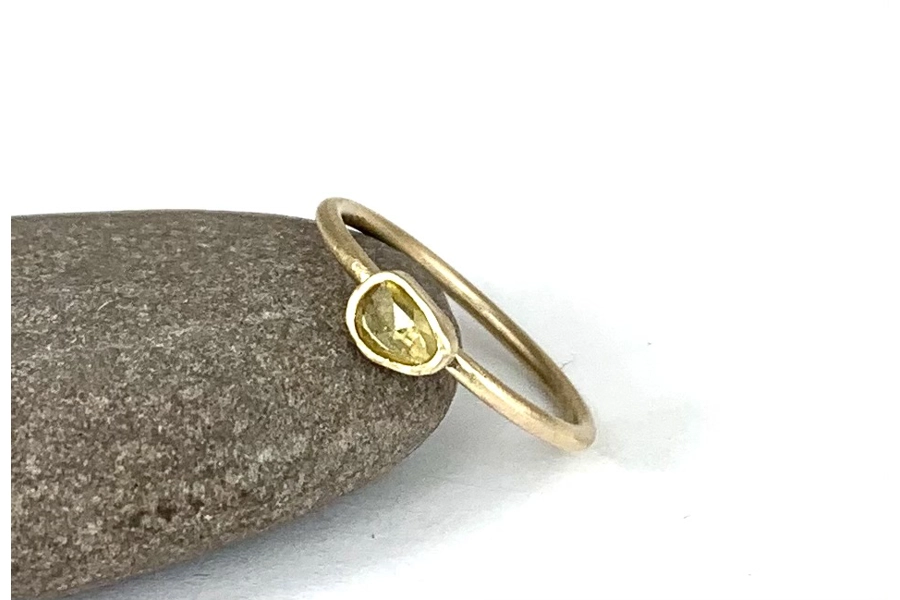 9ct Gold Slim Band Gemstone Ring - Yellow Sapphire