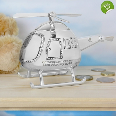 Silver Plated Personalised Helicopter Money Box Money Box