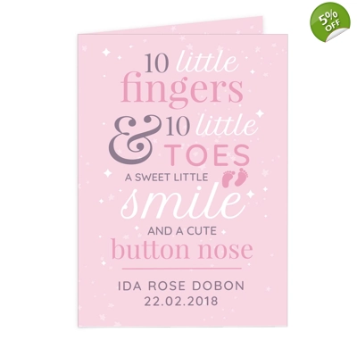 Personalised '10 Little Fingers' Pink Baby Card