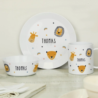 Personalised Safari Animals Plastic Children's Breakfast Set