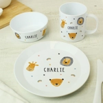 Personalised Safari Animals Plastic Children's Breakfast Set