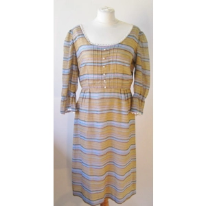 Stripey blue & beige dress, 12