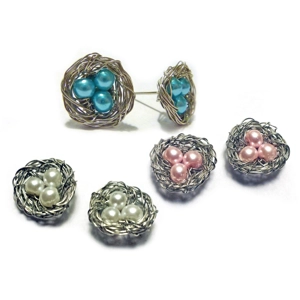 Silver Bird Nest Stud Earrings