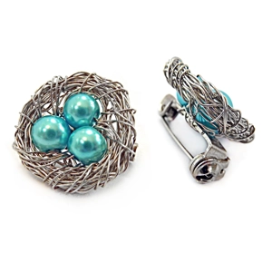 Silver Bird Nest Pin