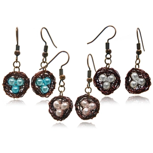 Copper Bird Nest Dangle Earrings