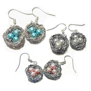 Silver Bird Nest Dangle Earrings