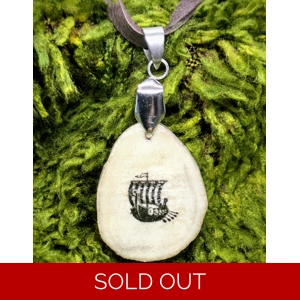 Deer Antler Slice Viking Ship Necklace