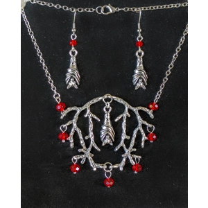 Bat in Branches Necklace - Red