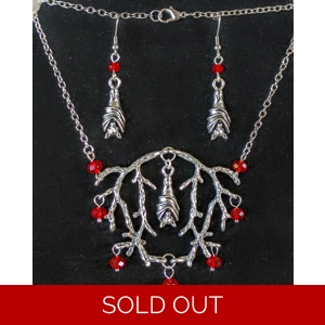 Bat in Branches Necklace - Red