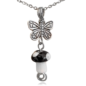 Black Mushroom & Butterfly Necklace