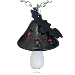 Black Mushroom & Bat Necklace