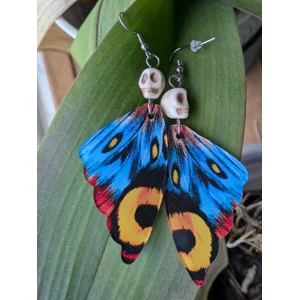 Bright Butterfly Wings with Skull Earrings