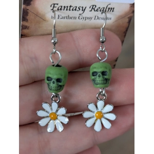 Green Skull & Daisy earrings